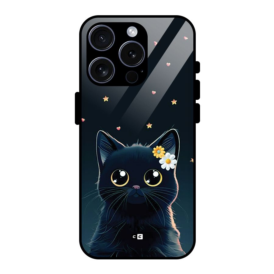 Cat With Flowers Glass Back Case for iPhone 15 Pro