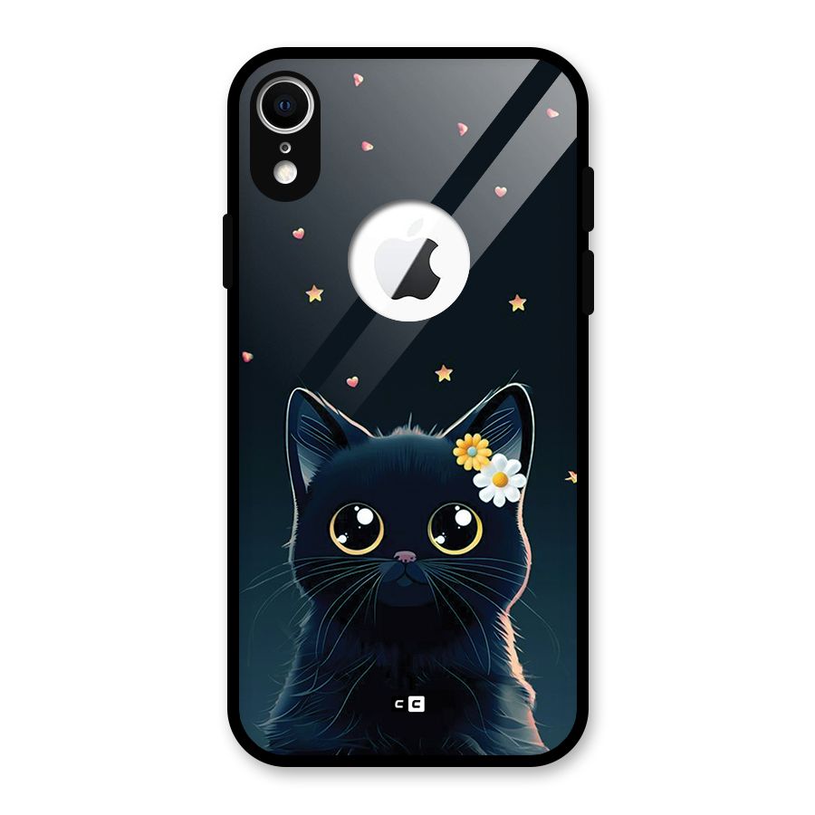 Cat With Flowers Glass Back Case for iPhone XR Logo Cut