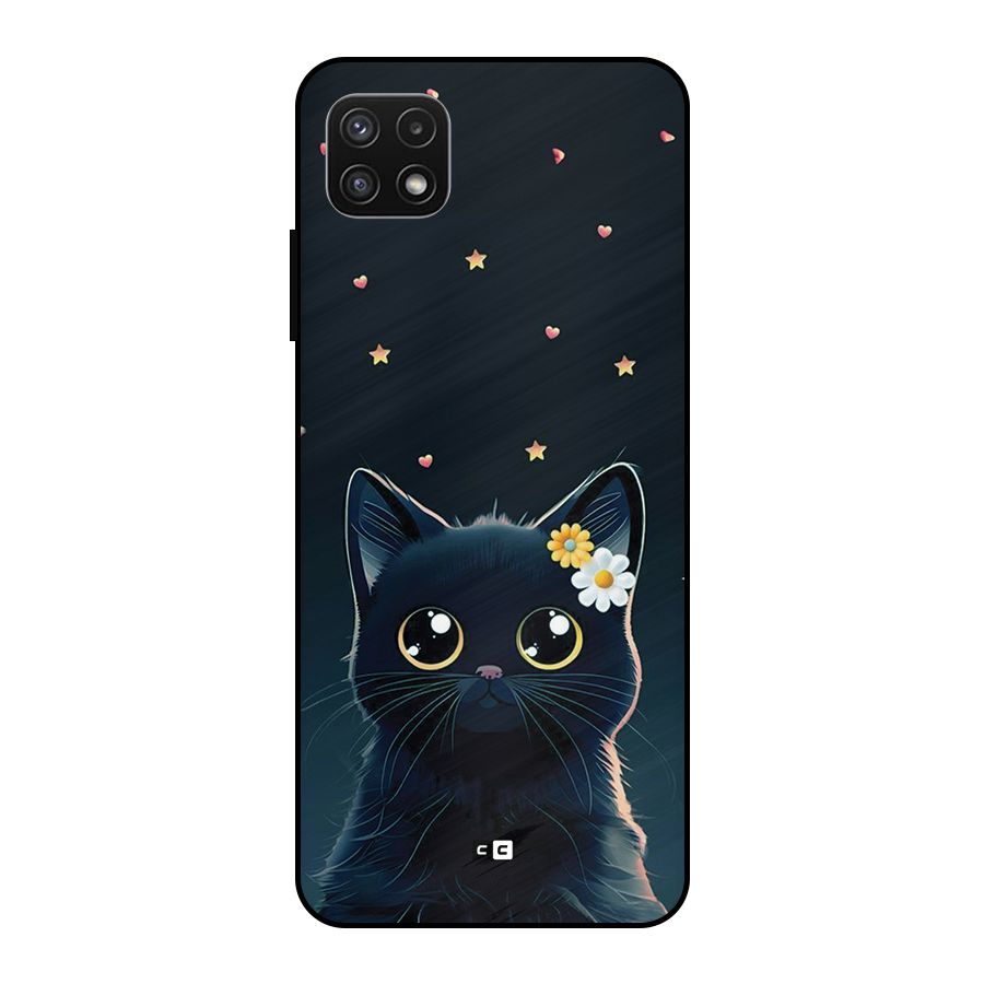 Cat With Flowers Metal Back Case for Galaxy A22 5G