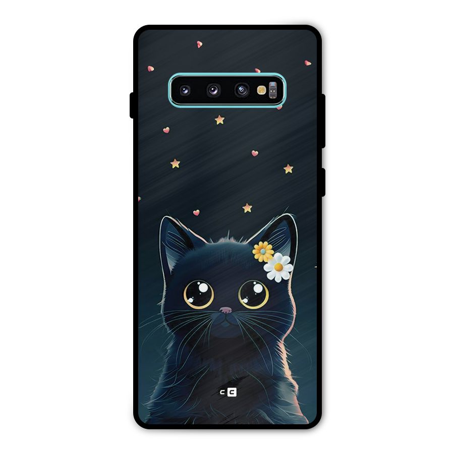 Cat With Flowers Metal Back Case for Galaxy S10 Plus