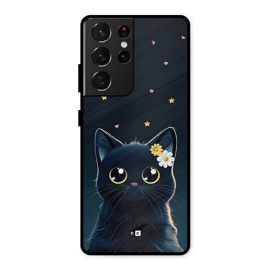 Cat With Flowers Metal Back Case for Galaxy S21 Ultra 5G