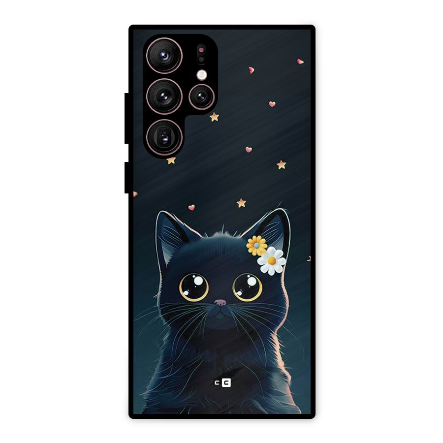 Cat With Flowers Metal Back Case for Galaxy S22 Ultra 5G