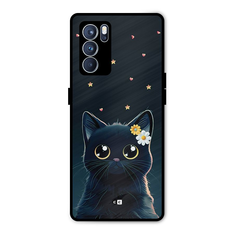 Cat With Flowers Metal Back Case for Oppo Reno6 Pro 5G