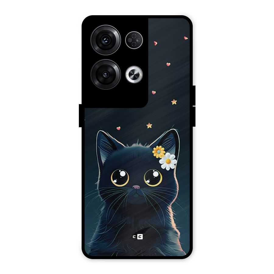 Cat With Flowers Metal Back Case for Oppo Reno8 Pro 5G