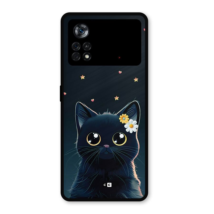 Cat With Flowers Metal Back Case for Poco X4 Pro 5G