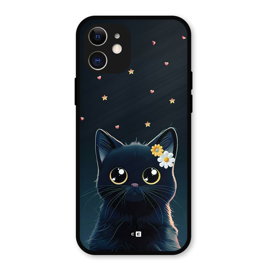 Cat With Flowers Metal Back Case for iPhone 12