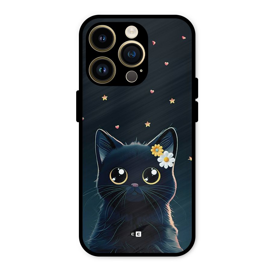 Cat With Flowers Metal Back Case for iPhone 14 Pro