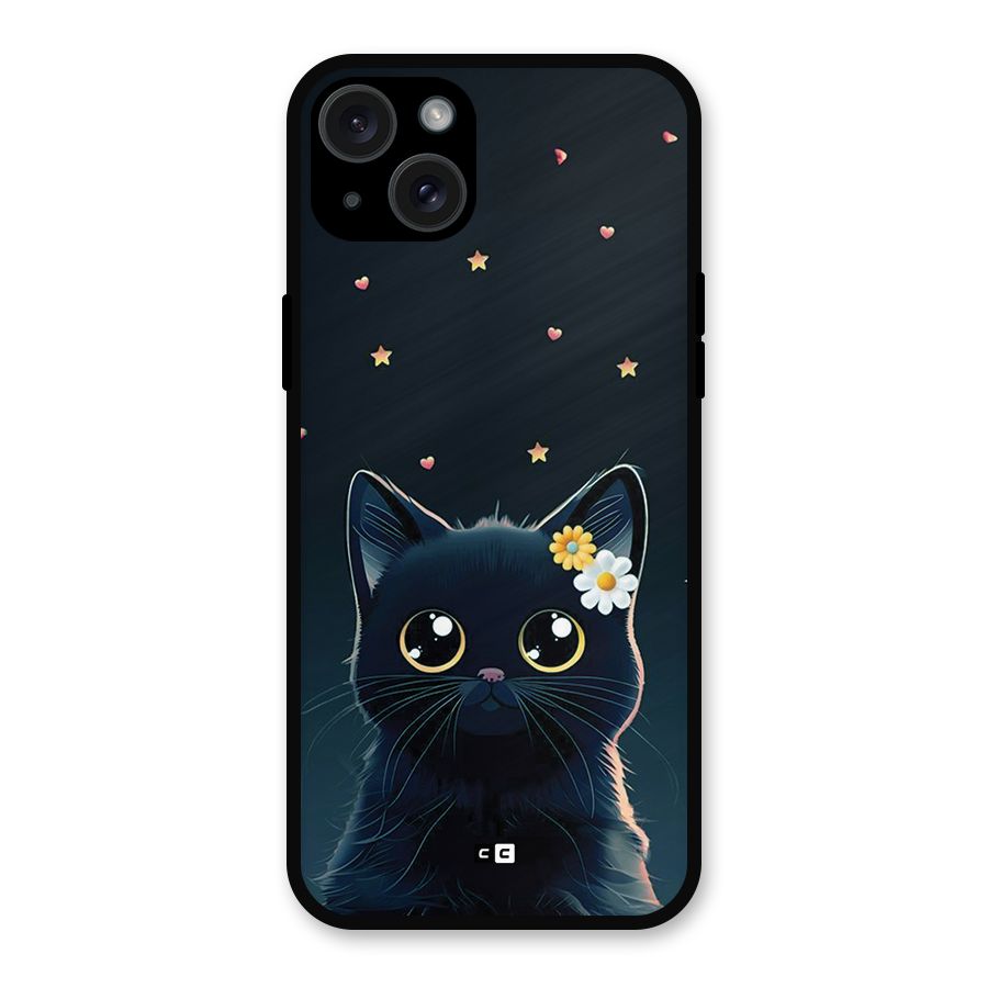 Cat With Flowers Metal Back Case for iPhone 15 Plus