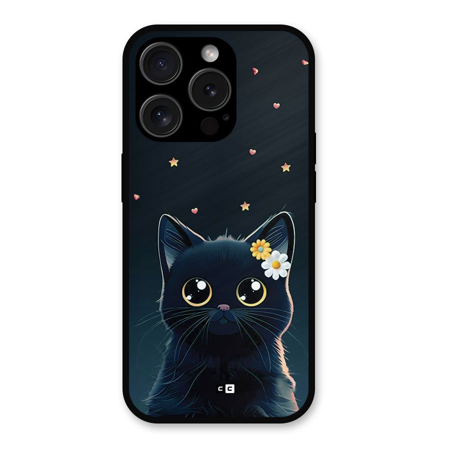 Cat With Flowers Metal Back Case for iPhone 15 Pro