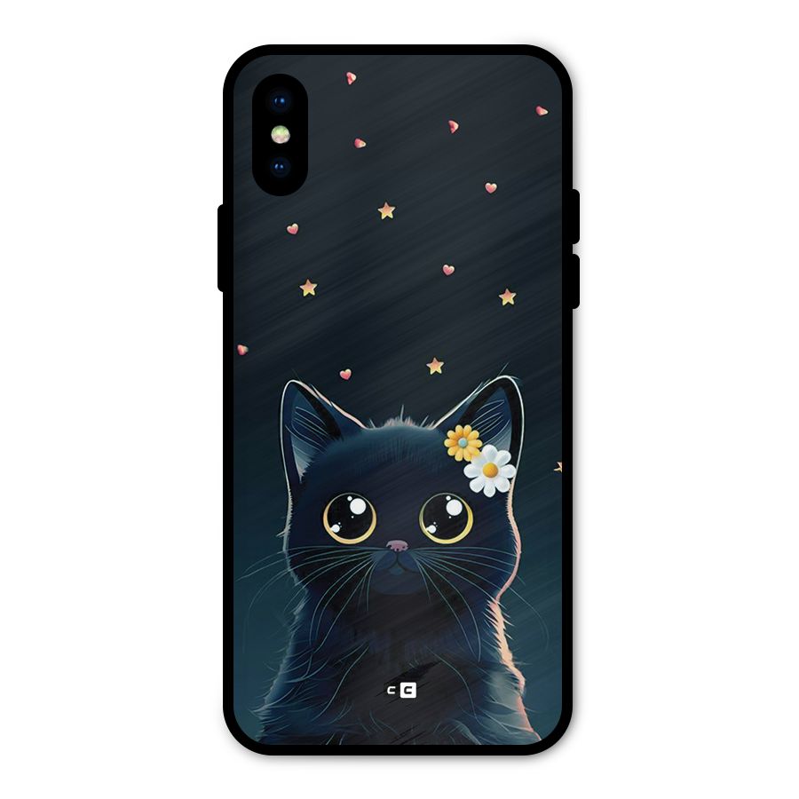 Cat With Flowers Metal Back Case for iPhone XS