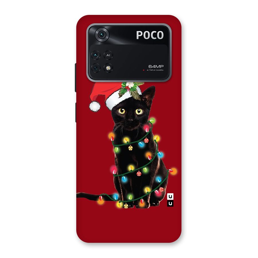 Christmas Cap Cat Back Case for Poco M4 Pro 4G