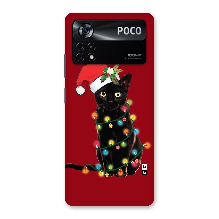Christmas Cap Cat Back Case for Poco X4 Pro 5G