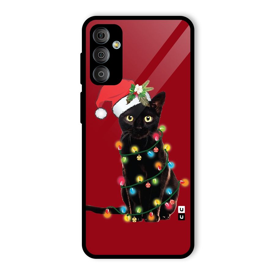 Christmas Cap Cat Glass Back Case for Galaxy F23