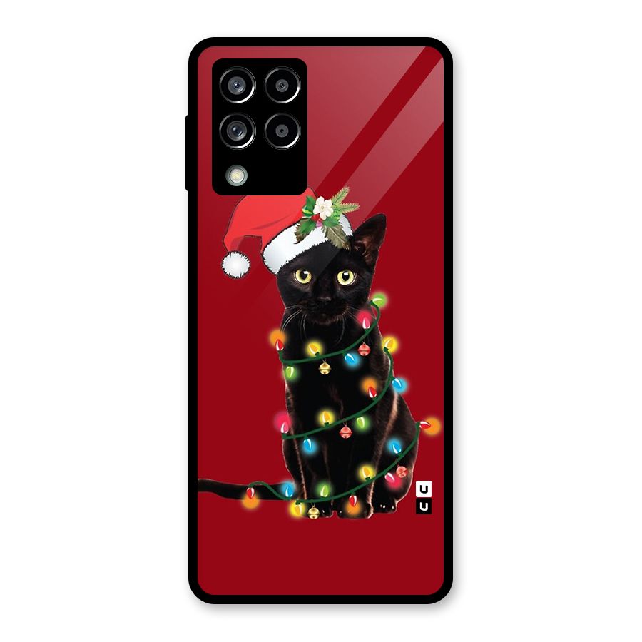 Christmas Cap Cat Glass Back Case for Galaxy M53 5G