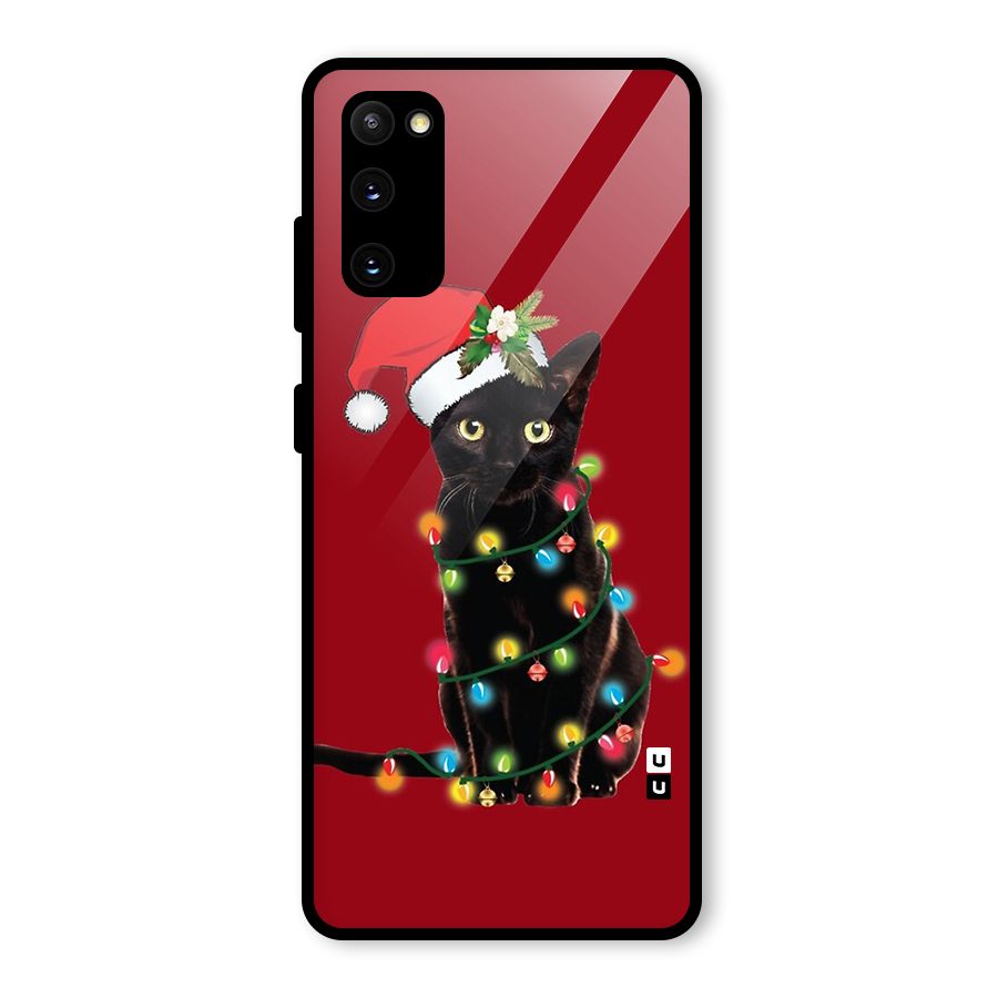Christmas Cap Cat Glass Back Case for Galaxy S20 FE 5G