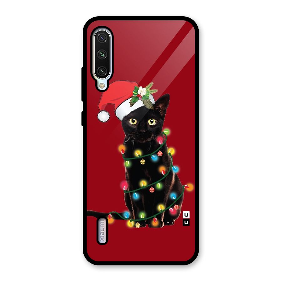 Christmas Cap Cat Glass Back Case for Mi A3