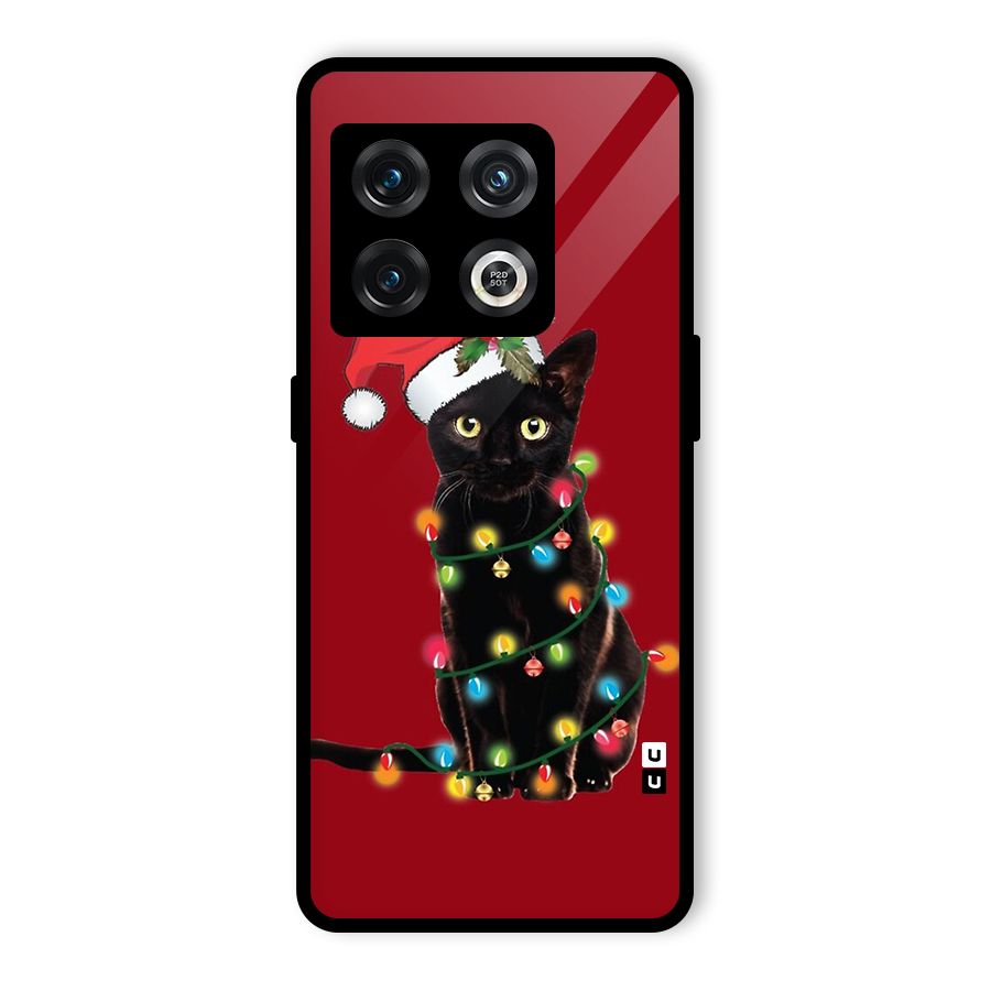 Christmas Cap Cat Glass Back Case for OnePlus 10 Pro 5G