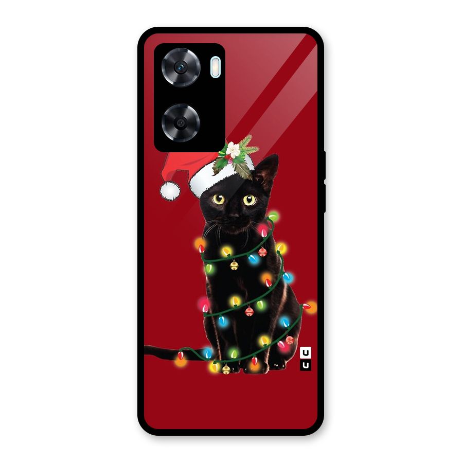 Christmas Cap Cat Glass Back Case for Oppo A77