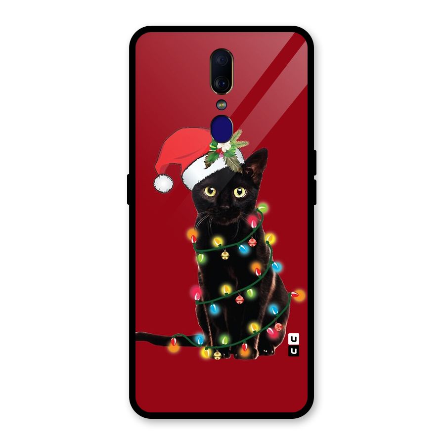 Christmas Cap Cat Glass Back Case for Oppo F11
