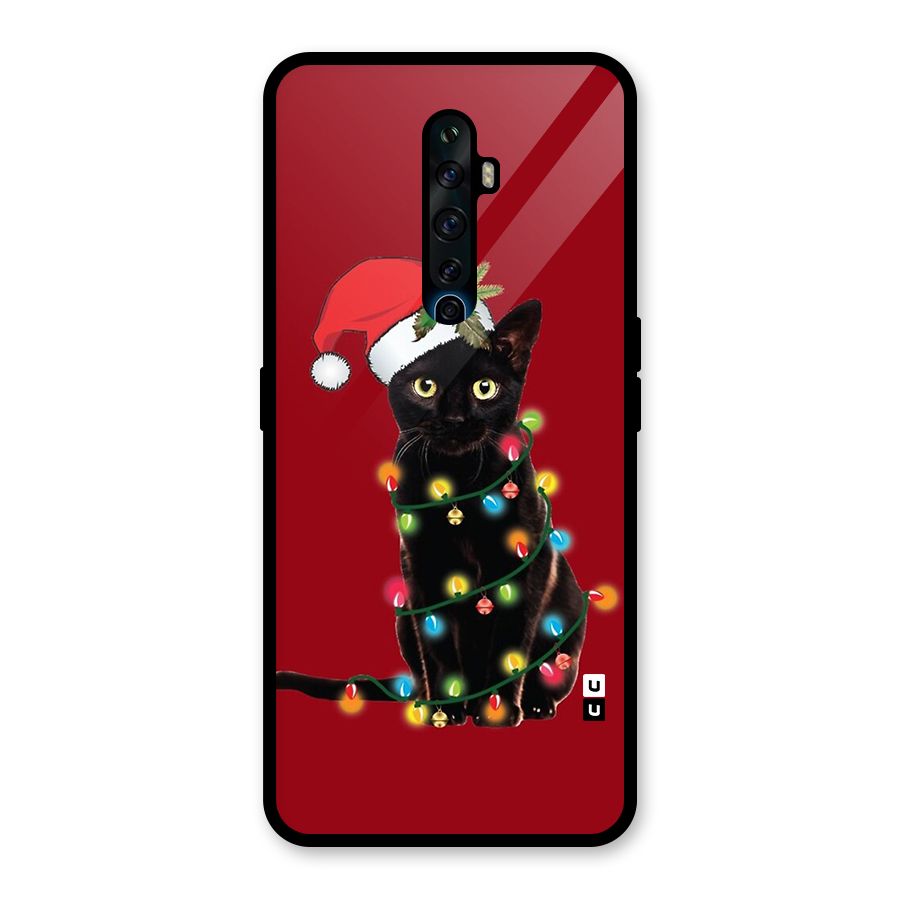 Christmas Cap Cat Glass Back Case for Oppo Reno2 F