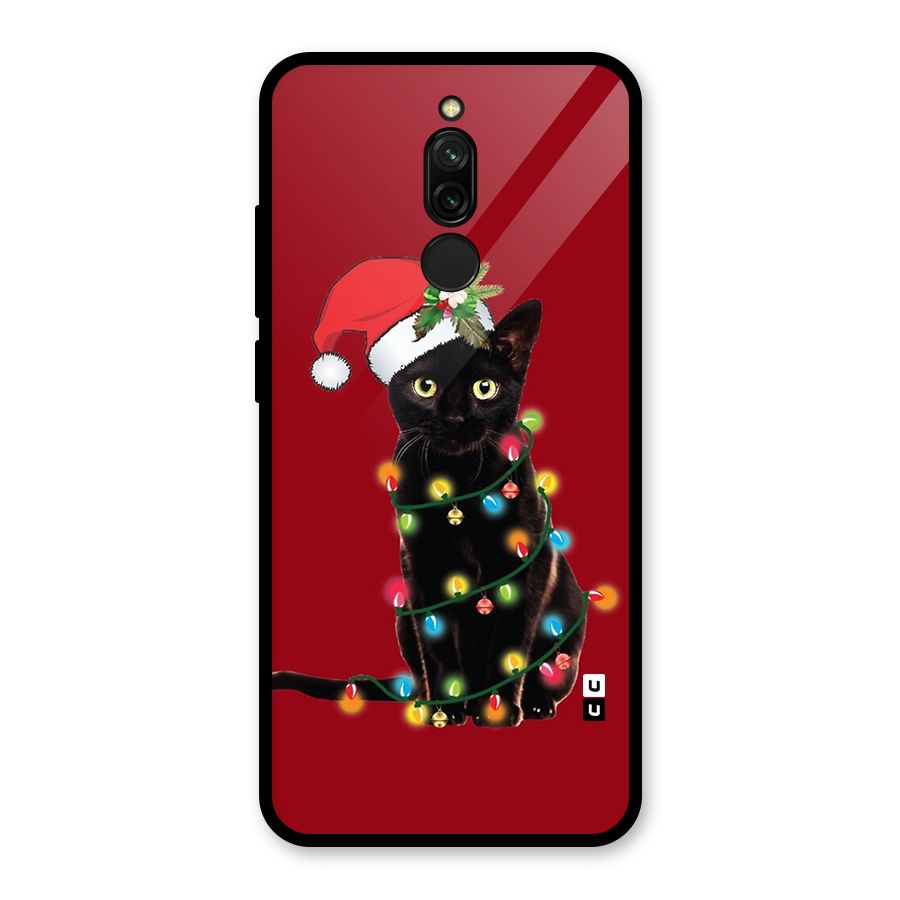 Christmas Cap Cat Glass Back Case for Redmi 8