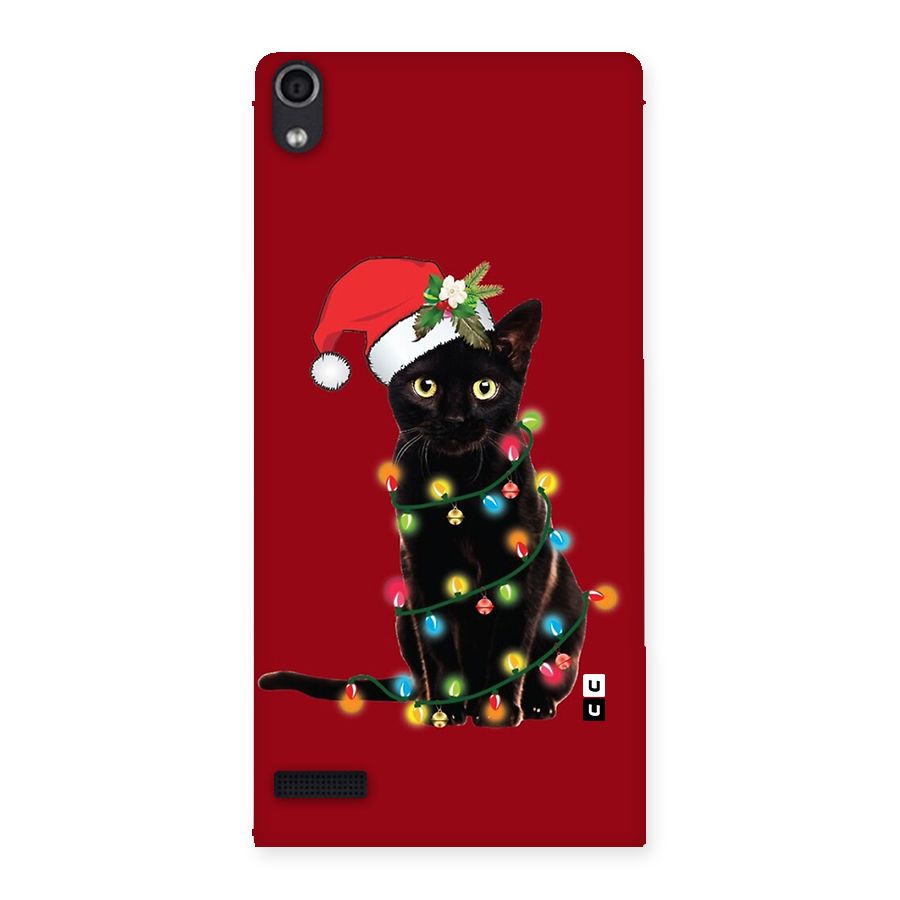 Christmas Cap Cute Cat Back Case for Ascend P6