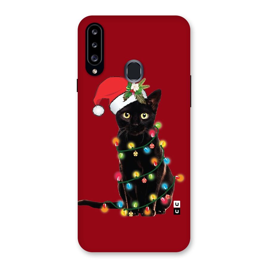 Christmas Cap Cute Cat Back Case for Galaxy A20s