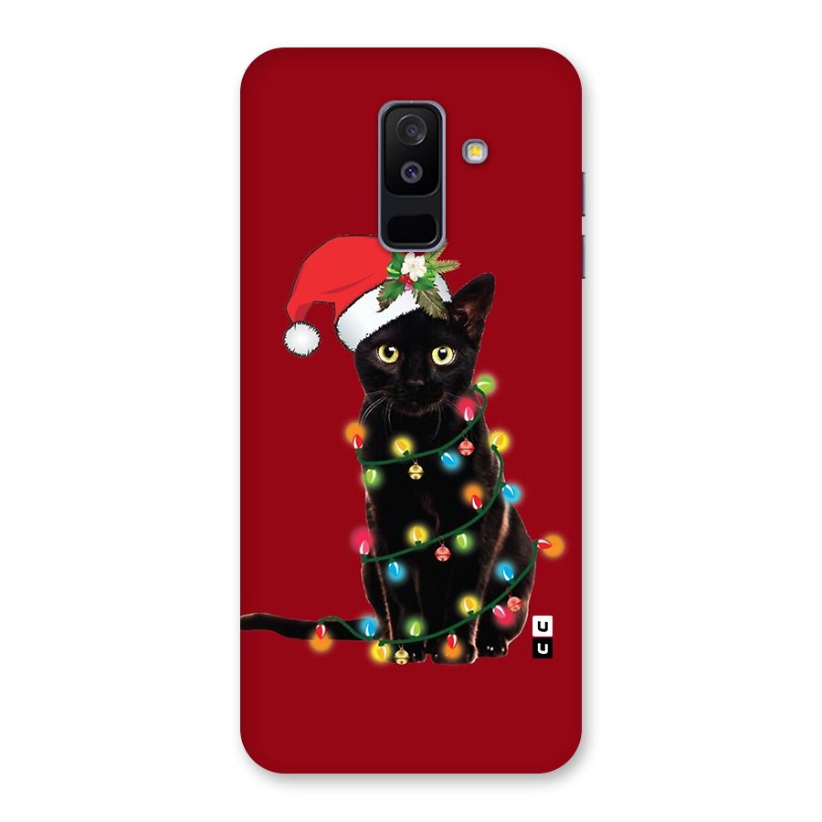 Christmas Cap Cute Cat Back Case for Galaxy A6 Plus