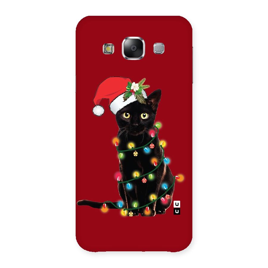 Christmas Cap Cute Cat Back Case for Galaxy E5