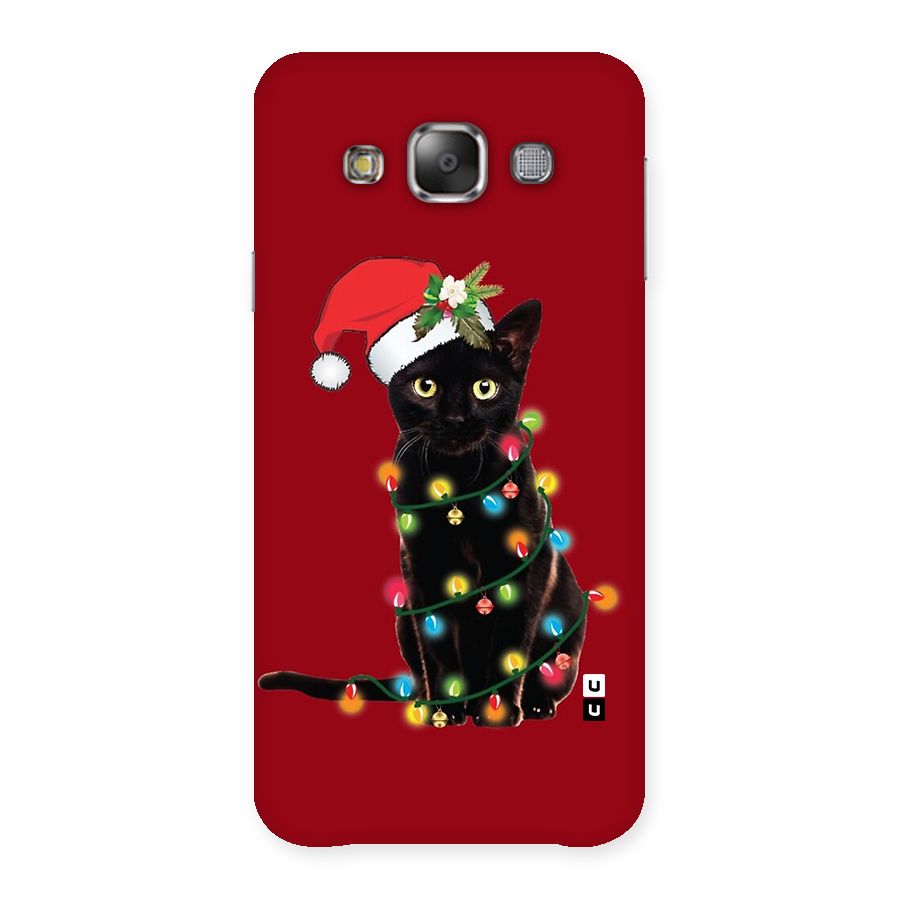 Christmas Cap Cute Cat Back Case for Galaxy E7