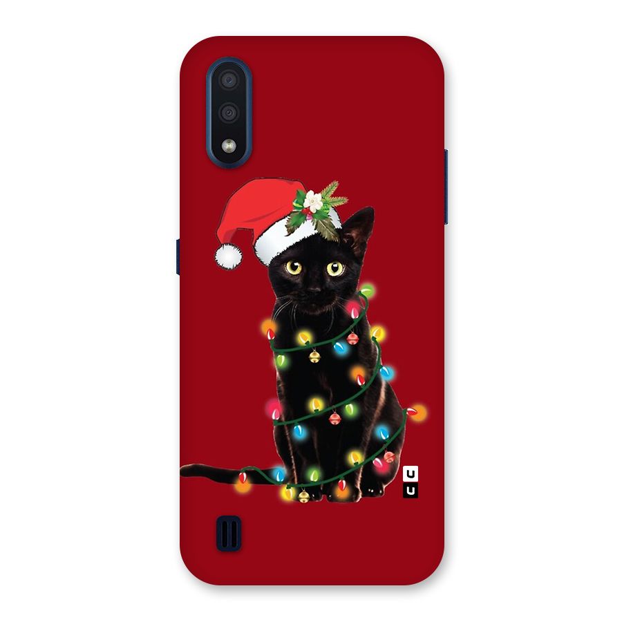 Christmas Cap Cute Cat Back Case for Galaxy M01