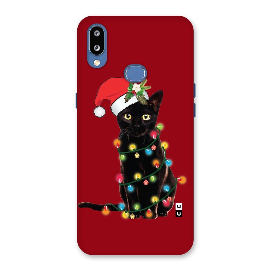 Christmas Cap Cute Cat Back Case for Galaxy M01s