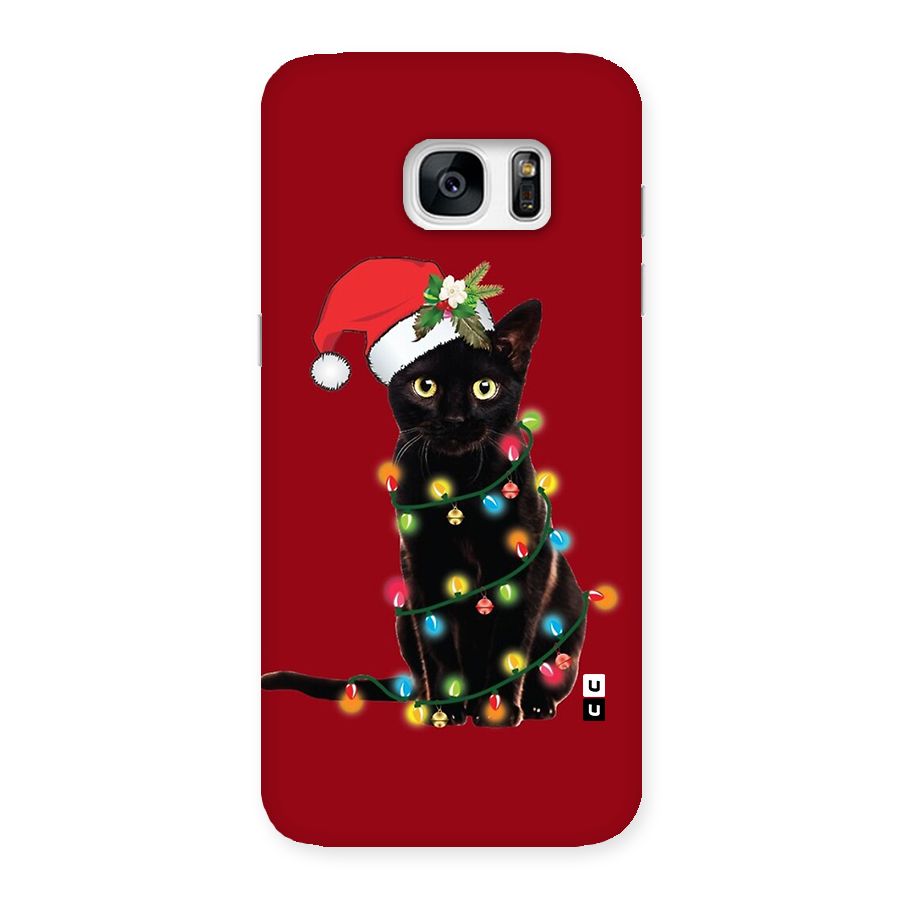 Christmas Cap Cute Cat Back Case for Galaxy S7 Edge
