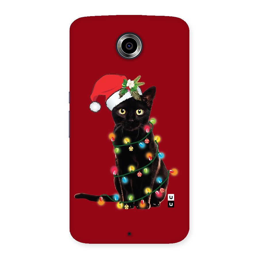 Christmas Cap Cute Cat Back Case for Google Nexus 6