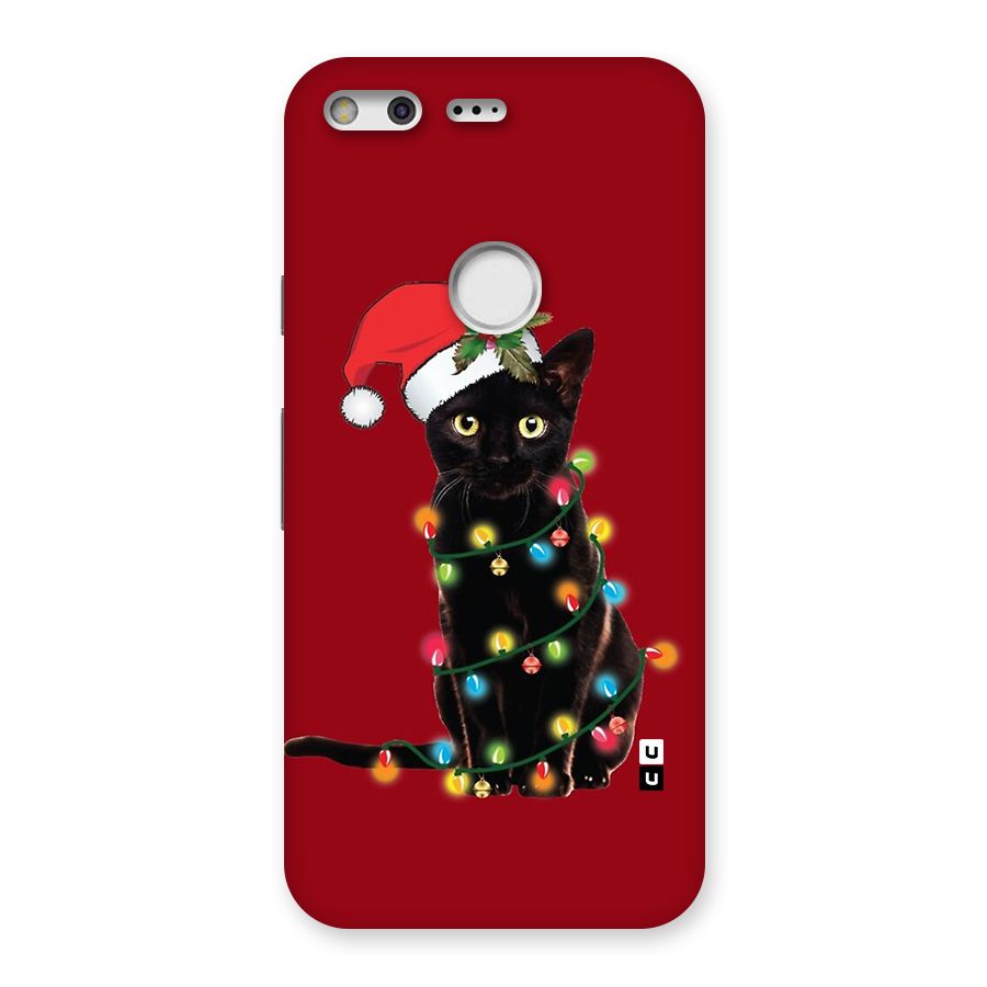 Christmas Cap Cute Cat Back Case for Google Pixel