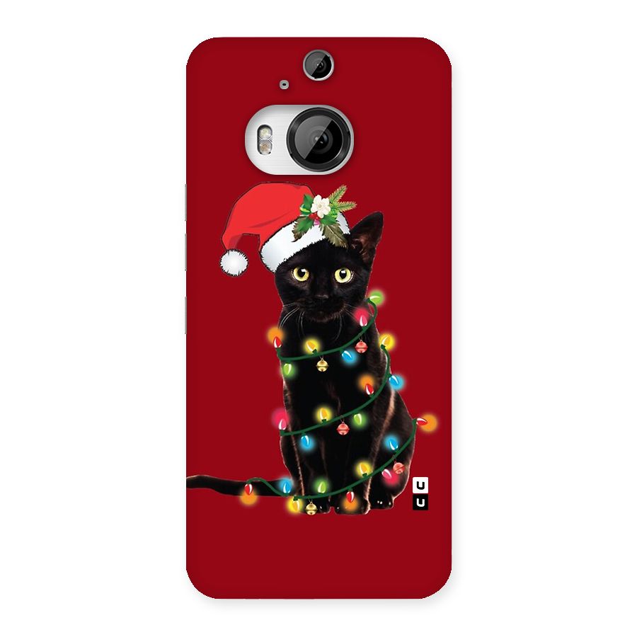 Christmas Cap Cute Cat Back Case for HTC One M9 Plus