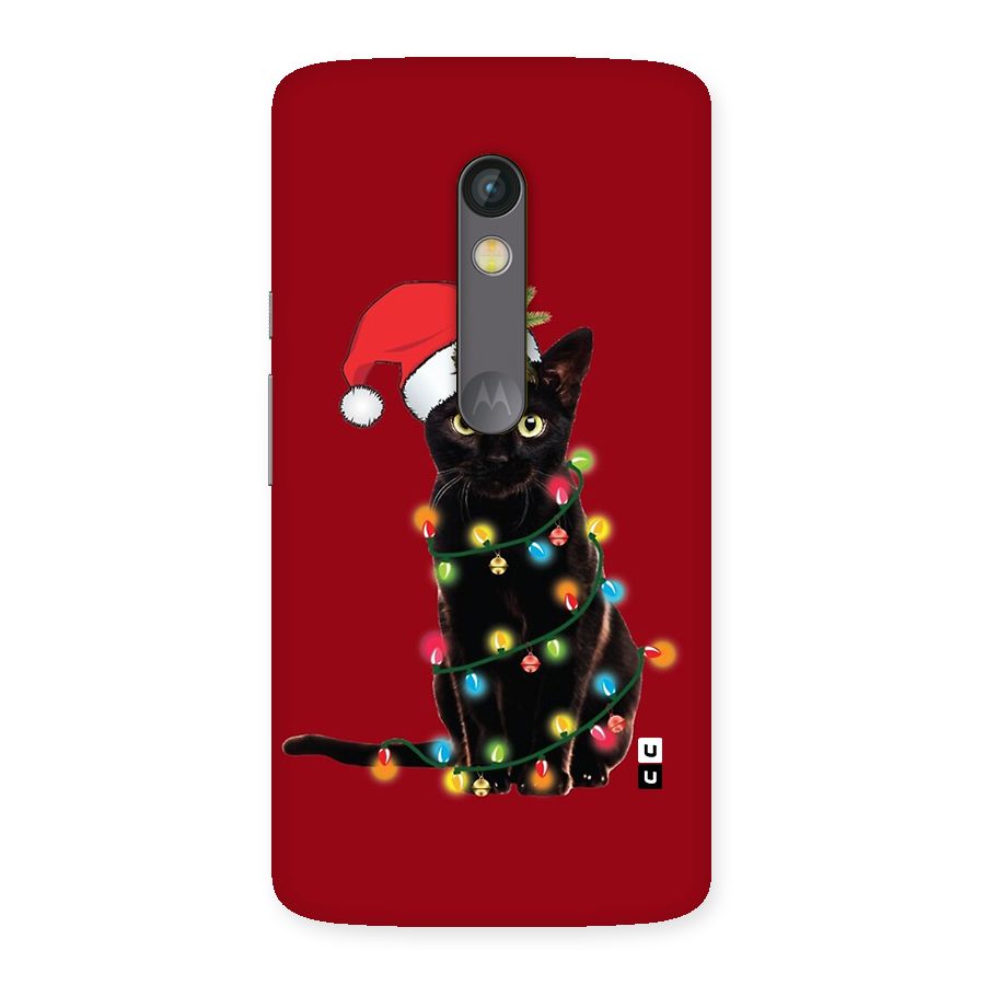Christmas Cap Cute Cat Back Case for Moto X Play