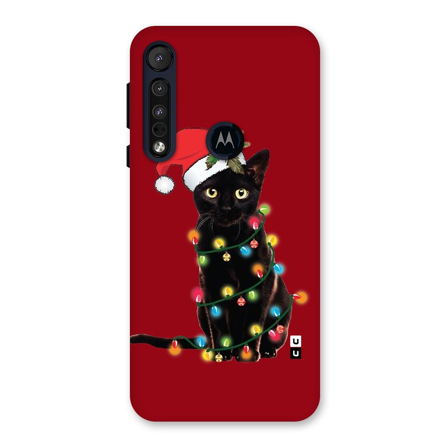 Christmas Cap Cute Cat Back Case for Motorola One Macro