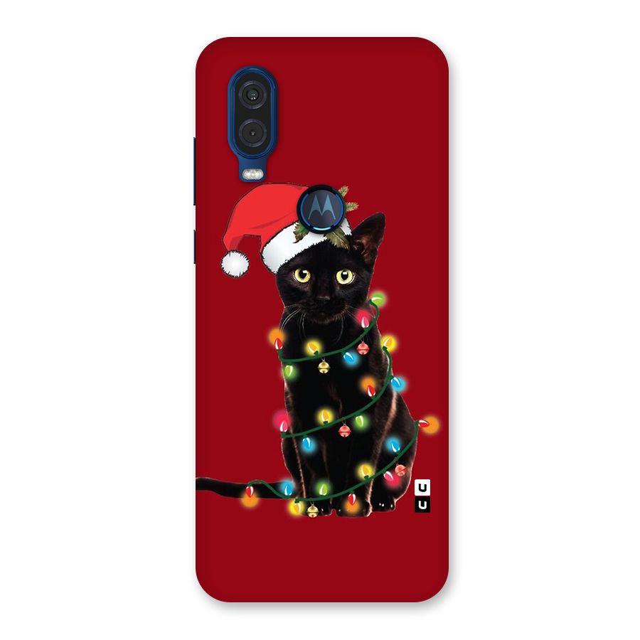 Christmas Cap Cute Cat Back Case for Motorola One Vision
