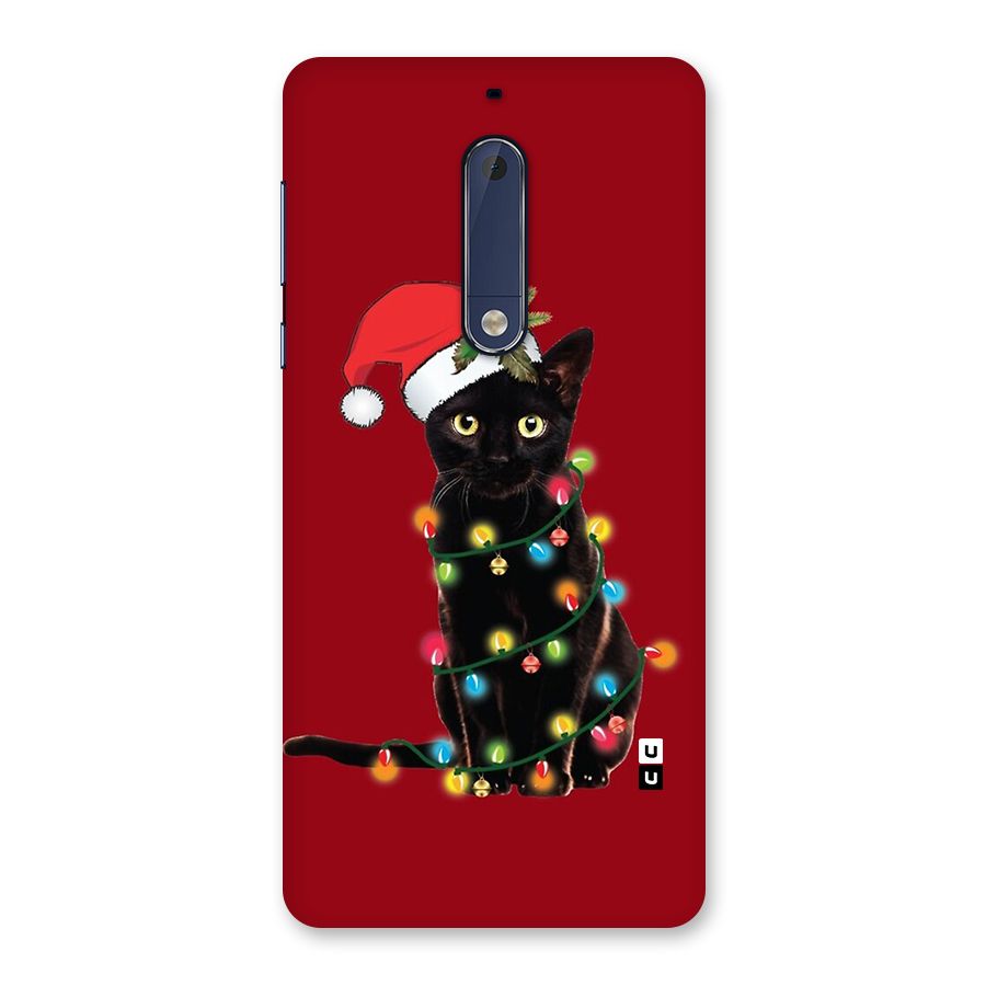 Christmas Cap Cute Cat Back Case for Nokia 5