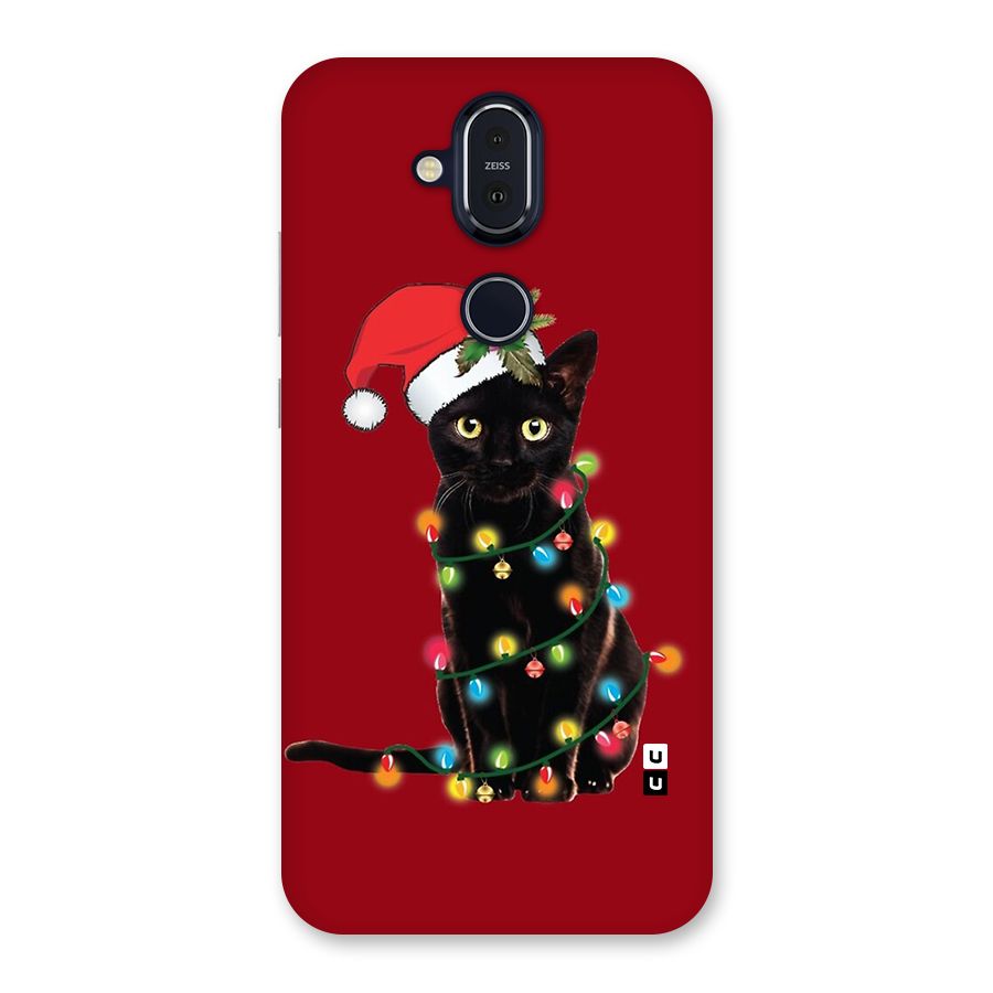 Christmas Cap Cute Cat Back Case for Nokia 8.1