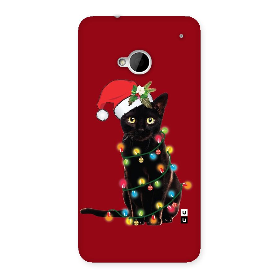Christmas Cap Cute Cat Back Case for One M7 (Single Sim)