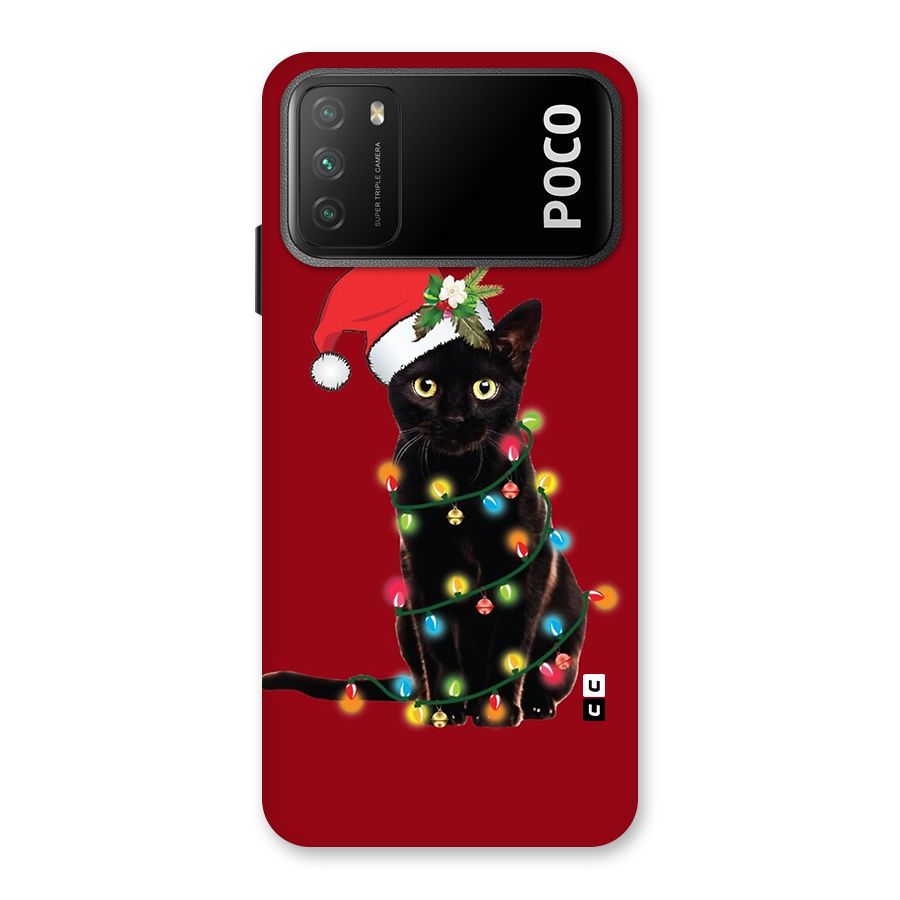 Christmas Cap Cute Cat Back Case for Poco M3