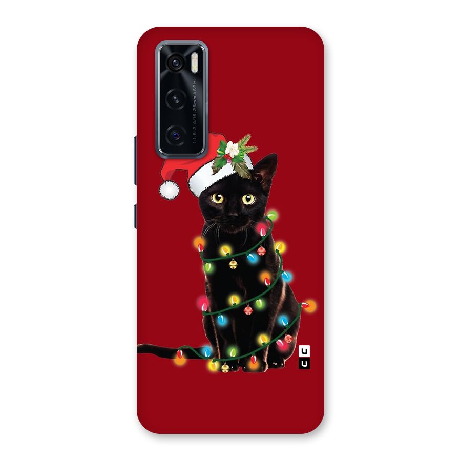 Christmas Cap Cute Cat Back Case for Vivo V20 SE