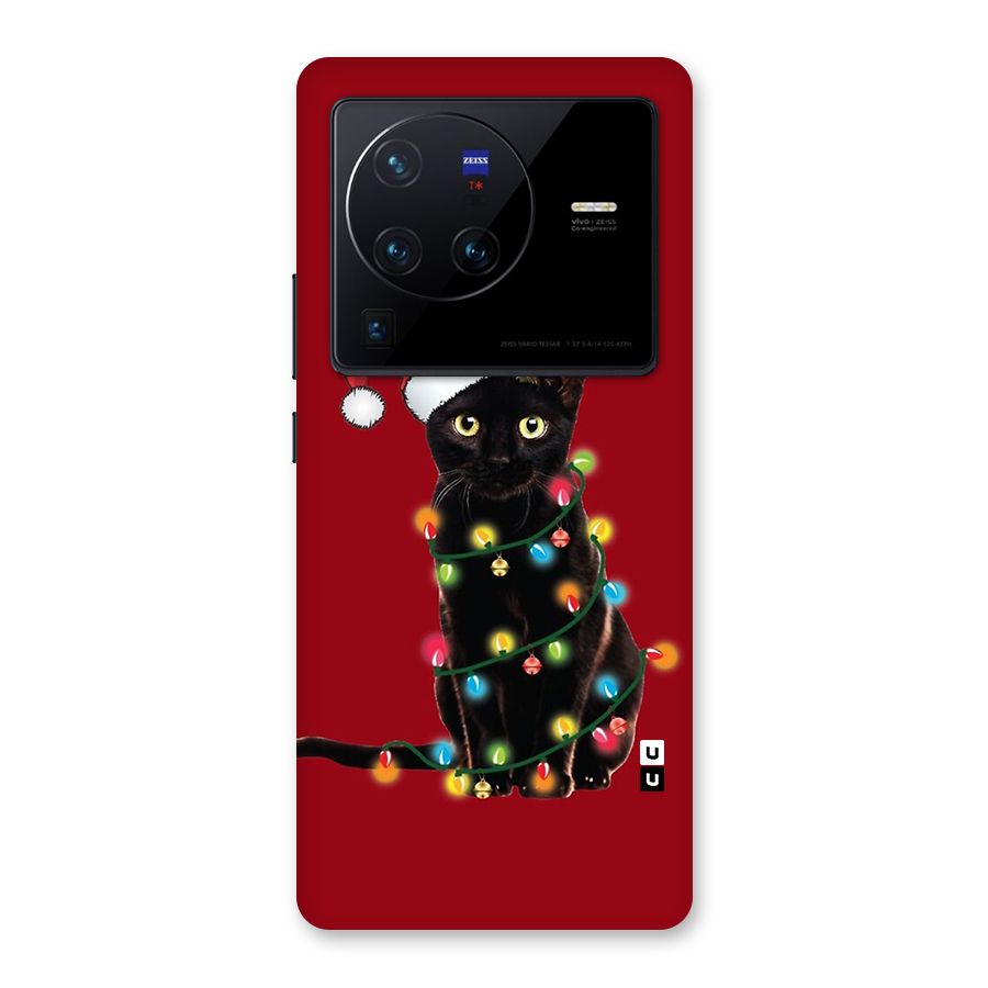 Christmas Cap Cute Cat Back Case for Vivo X80 Pro