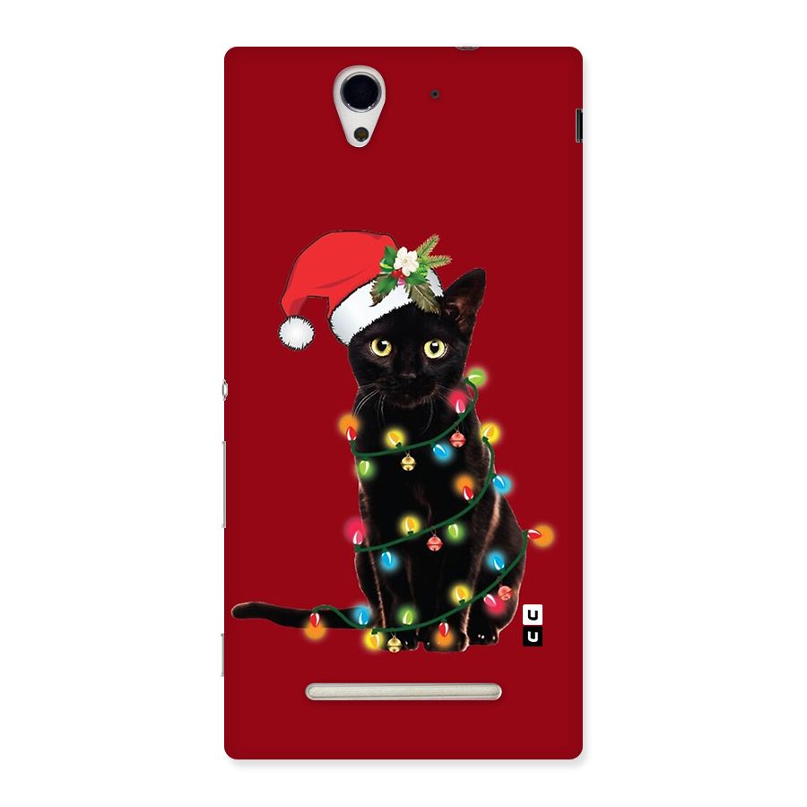 Christmas Cap Cute Cat Back Case for Xperia C3