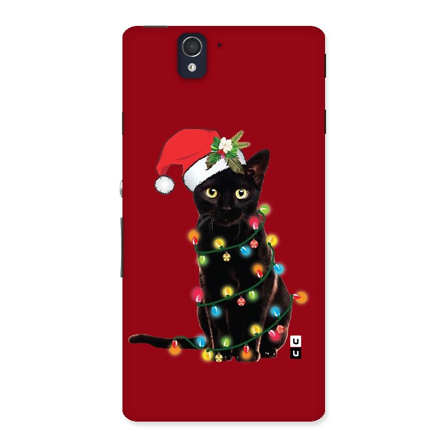Christmas Cap Cute Cat Back Case for Xperia Z
