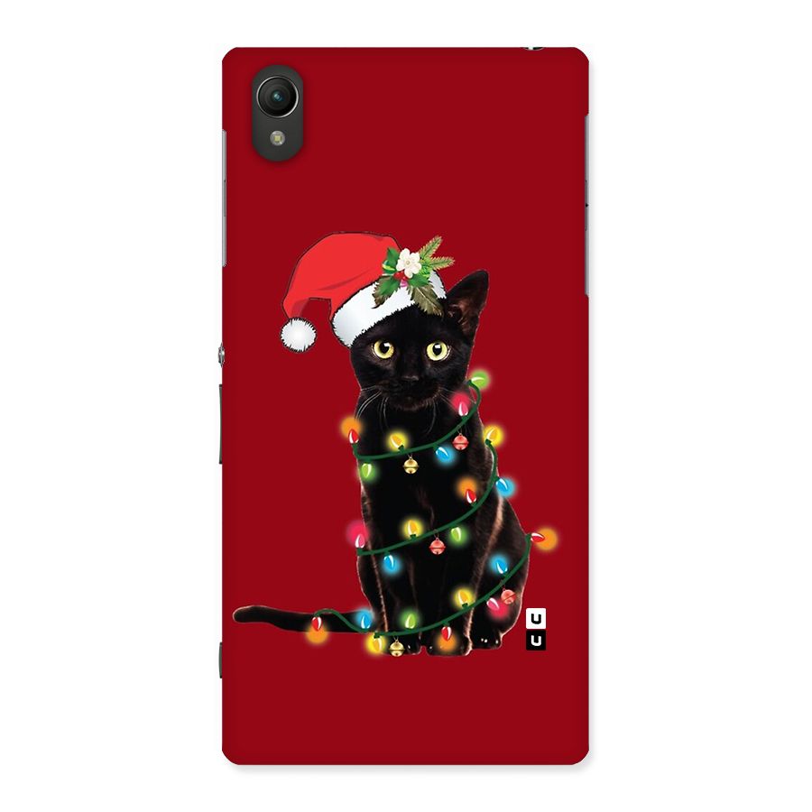 Christmas Cap Cute Cat Back Case for Xperia Z1