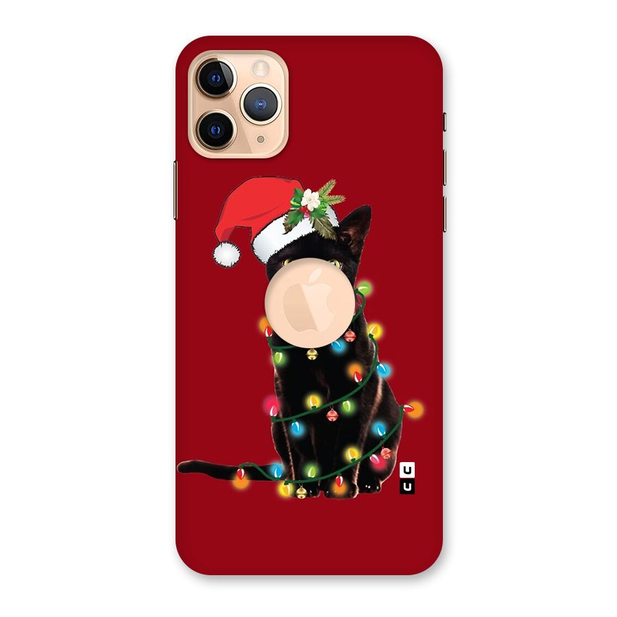 Christmas Cap Cute Cat Back Case for iPhone 11 Pro Max Logo Cut