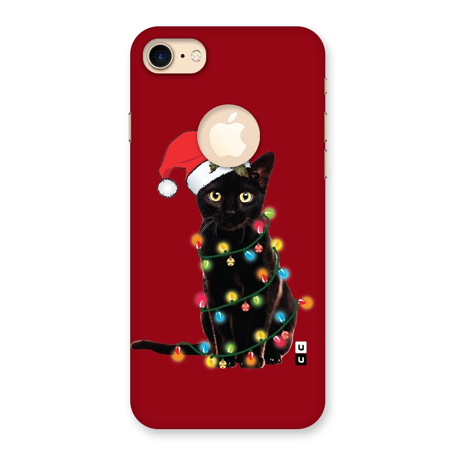 Christmas Cap Cute Cat Back Case for iPhone 8 Logo Cut